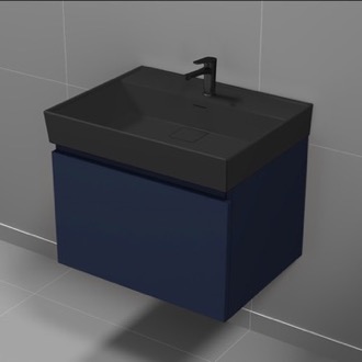 Bathroom Vanity Blue Bathroom Vanity With Black Sink, Floating, Modern, 24